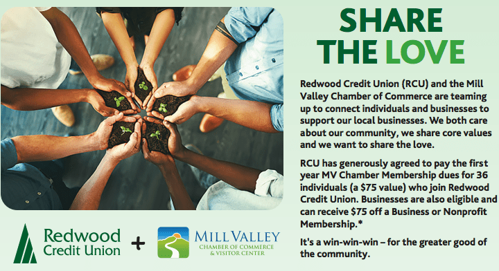Mill Valley Chamber, Redwood Credit Union Launch ‘Share the Love’ Membership Campaign to Back Local Businesses
