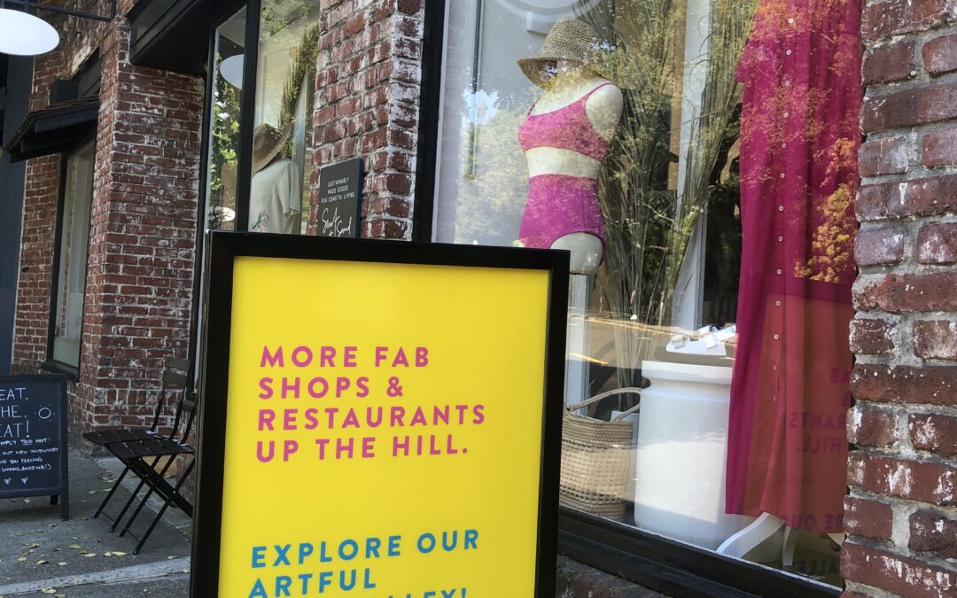 As Blithedale Project Continues, We Keep Ramping Up Our Support For downtown Businesses & Nonprofits – Check Out Our New Signs Reminding You to #ShopMV!