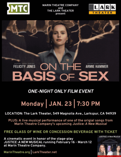 As We Await the Feb. 16th Marin Theatre Company Debut of SCOTUS-Inspired ‘Justice: A New Musical,’ Head to Lark Theater For a Screening of ‘On the Basis of Sex’ – Jan. 23