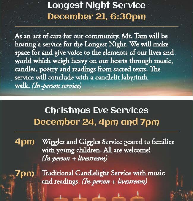 Mt. Tamalpais Methodist Church Ramps Up for the Holiday Season With a Series of Services and a Children’s Christmas Pageant
